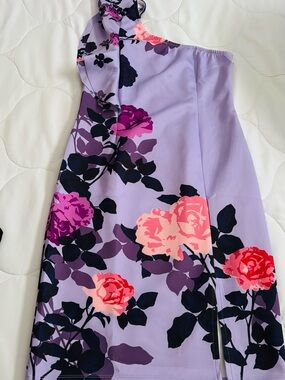 VENUS Lavender One-Shoulder Floral Dress with Pink & Black Blooms